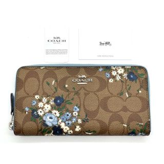 コーチ(COACH)の【COACH 39156】カーキ 花柄 財布 長財布 水色 ジップアラウンド(財布)