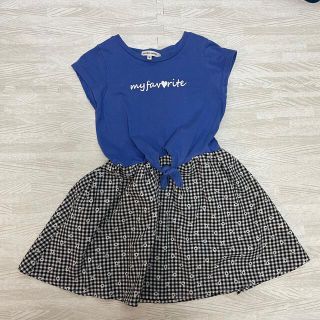 グローバルワーク(GLOBAL WORK)の青×チェック切り替えワンピース グローバルワーク KIDSサイズM 110くらい(ワンピース)