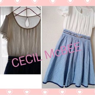 セシルマクビー(CECIL McBEE)の美品★セシルマクビー★夏涼しげ♪シフォン フレア袖  ドッキングワンピース(ひざ丈ワンピース)