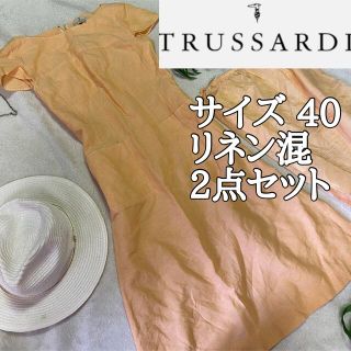 トラサルディ(Trussardi)の美品【リネンコットン】トラサルディワンピース40サイズ(ひざ丈スカート)