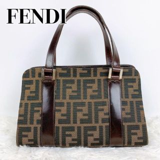 フェンディ(FENDI)の美品✨ FENDI ズッカ柄 自立 ハンドバッグ ジャガード 銀金具 スクエア(ハンドバッグ)