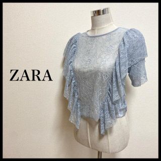 ザラ(ZARA)の★新品★ZARA ザラ　半袖　レース　花柄　Mサイズ　フリル袖(シャツ/ブラウス(半袖/袖なし))