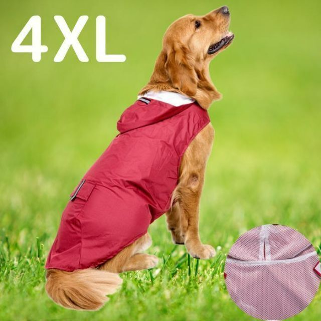 耐熱 二層 足あとぐらす (M) 大型犬用☆4XLサイズ レインコート 赤 雨の日 お散歩 犬 中型犬 大型犬 通販 Mサイズ 犬服 ペット服 レインコート 防水 防風 帽子付き パーカー 青