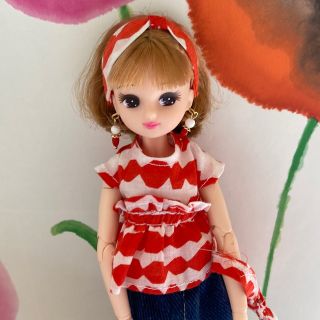 ミナペルホネン(mina perhonen)の059リカちゃん ブライス　服　ミナペルホネン　リメイク　フリル　ブラウス(人形)