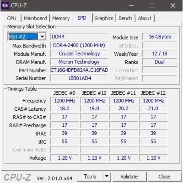 Crucial 32GB (16Gx2) DDR4-2400 (172 スマホ/家電/カメラのPC/タブレット(PCパーツ)の商品写真