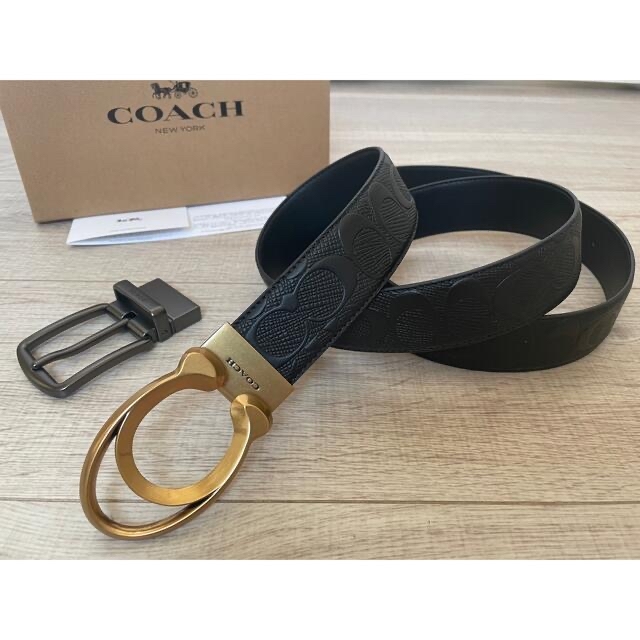 限定価格！COACH3点セットシグネチャーフリーサイズリバーシブルベルト箱付き