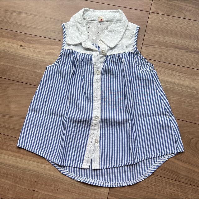 GU(ジーユー)のノースリーブストライプシャツ2枚セット キッズ/ベビー/マタニティのキッズ服女の子用(90cm~)(Tシャツ/カットソー)の商品写真