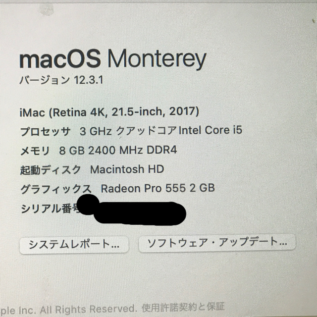 Mac (Apple)(マック)のiMac Retina 4K,21.5-inch,2017 スマホ/家電/カメラのPC/タブレット(デスクトップ型PC)の商品写真