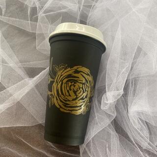スターバックスコーヒー(Starbucks Coffee)のスターバックス北米　レア　薔薇柄ゴールドリユーザブルカップ　黒(タンブラー)