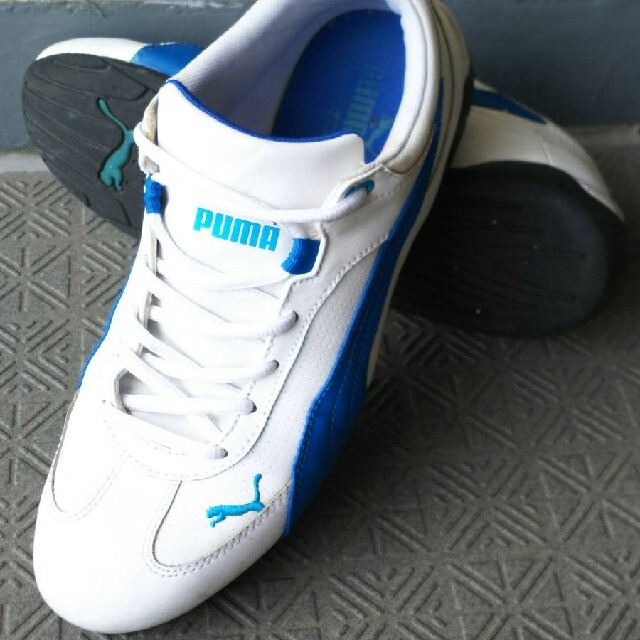 PUMAスニーカーFAST CATファストキャット27cmプーマ白ブルー青レザー 2