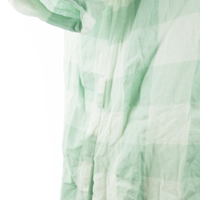 KBF(ケービーエフ)のケイビーエフ ワンピース シャツ ひざ丈 半袖 麻混 チェック F 緑 グリーン レディースのワンピース(ひざ丈ワンピース)の商品写真