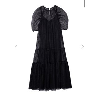 アメリヴィンテージ(Ameri VINTAGE)のMEDI MELON TULLE LAYERED DRESS ブラック(ロングワンピース/マキシワンピース)