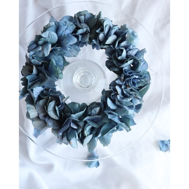 涼しげな藍色紫陽花のSimpleなリース ドライフラワーリース 夏リース ...