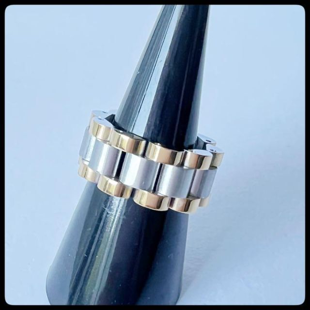ツートン ベルト リング 高品質ステンレス 指輪 シルバー ゴールド メンズ メンズのアクセサリー(リング(指輪))の商品写真