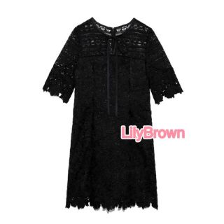 リリーブラウン(Lily Brown)のLilyBrown レースワンピース ドレス BLACK(ひざ丈ワンピース)