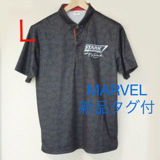 マーベル(MARVEL)の新品◆(L)マーベル MARVEL 黒ロゴ柄半袖ポロシャツ/iCOOL(涼感素材(ポロシャツ)