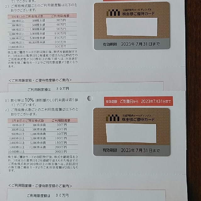 三越伊勢丹 株主優待 カード 限度額60万（30万×2枚）