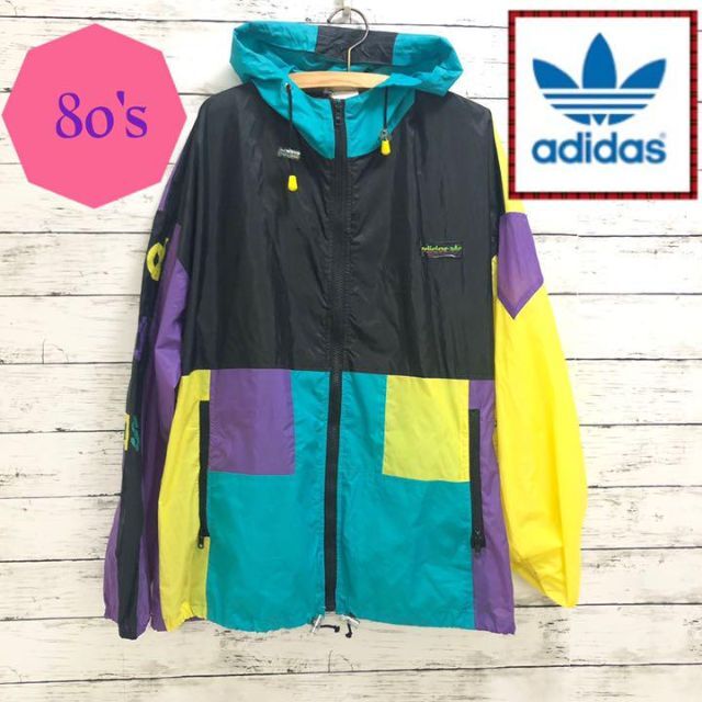 80年代◆adidas トレフォイル　ナイロンジャケット　派手　フーディ