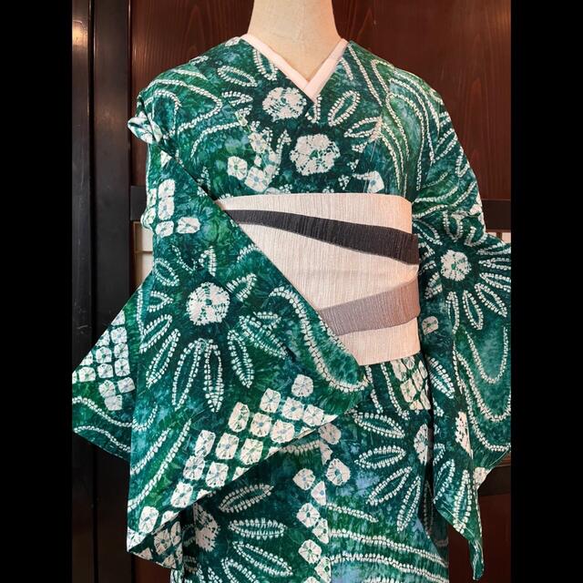 新品逸品❗️深緑!有松鳴海総絞り浴衣2点セット身丈162裄丈66