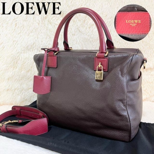 上質で快適 【希少】ロエベ - LOEWE 鍵 シボ革 黒茶 アナグラム アメ