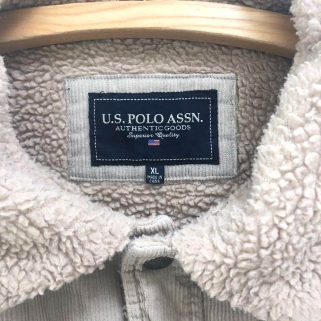 U.S POLO ASSN◆バックリボン　ボア　ベージュ　1点物　 ポロ 古着 メンズのジャケット/アウター(Gジャン/デニムジャケット)の商品写真