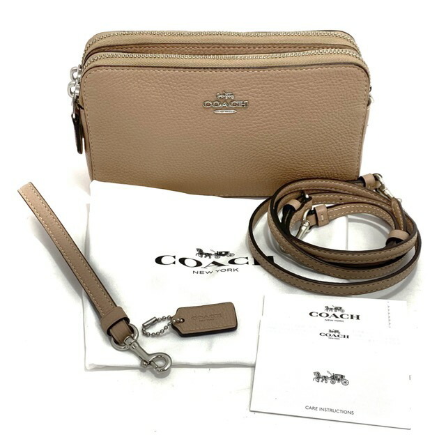 COACH コーチ 2WAY キラ クロスボディ クラッチバッグ ショルダーバッグ 肩掛け 斜め掛け  カジュアル 小さめ 88484  ポリッシュド ペブル レザー   トープ ベージュ シルバー金具 レディース ギフト 美品【品】可能88484内側