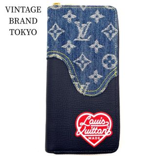 ルイヴィトン(LOUIS VUITTON)のLOUIS VUITTON ルイヴィトン 長財布 ジッピーウォレットヴェルティカル ロングウォレット NIGO 日本限定 M81107  モノグラム・デニム  トリヨンレザー  ブルー 青 ゴールド金具 レディース 定番【中古品】(財布)