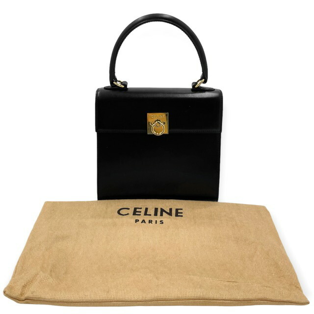 【セール開催中】CELINE セリーヌ ハンドバッグ ミニ ヴィンテージ トップハンドル レザー ロゴ フォーマル  カーフレザー   ブラック 黒 ゴールド金具 レディース 人気【品】 2