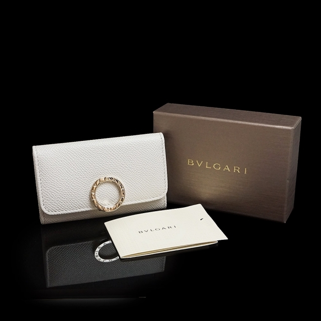 オンラインネット ブルガリ BVLGARI ブルガリ ブルガリ ロゴクリップ 6連 キーケース グレインカーフレザー ホワイトアゲート ベリートルマリン ピンク 白 283437 箱付 BVLGARI（未使用　展示品）