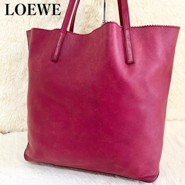 LOEWE トートバッグ A4 パンチング アナグラム ボルドー系 ナッパレザー