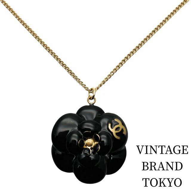 CHANEL シャネル ネックレス カメリア ココマーク フラワーモチーフ 花 ブラック ゴールド B11A アクセサリー GP    レディース 約9.9g【品】