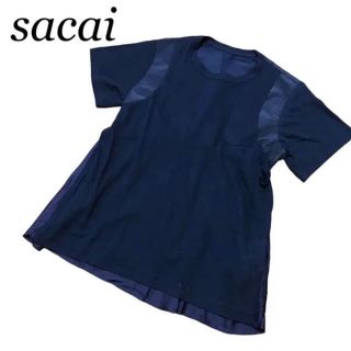 サカイ(sacai)のsacai トップス　カットソー　異素材　切替　ネイビー　サイズ2(カットソー(半袖/袖なし))