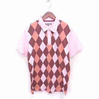 リズムオブライフ ポロシャツ シャツ アーガイルチェック 半袖 L ピンク(ポロシャツ)