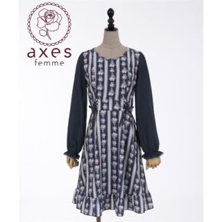 アクシーズファム(axes femme)のアクシーズファム ローズストライプ長袖ワンピース ネイビー(ひざ丈ワンピース)