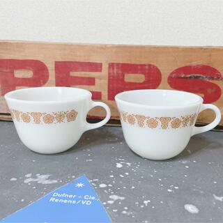 パイレックス(Pyrex)の【美品！】オールドパイレックス ミルクグラス 2つ コーヒー スープカップ(グラス/カップ)