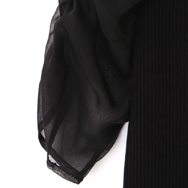 PROPORTION BODY DRESSING(プロポーションボディドレッシング)のプロポーションボディドレッシング シアーギャザースリーブリブカットソー 黒 レディースのトップス(カットソー(半袖/袖なし))の商品写真