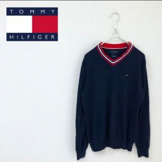 トミーヒルフィガー(TOMMY HILFIGER)の【TOMMY HILFIGER】ラインネック フラグロゴ刺繍 ニット(ニット/セーター)