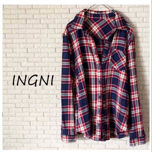 INGNI(イング)のイング  Ingni チェック　シャツ　長袖　ネイビー レディースのトップス(シャツ/ブラウス(長袖/七分))の商品写真