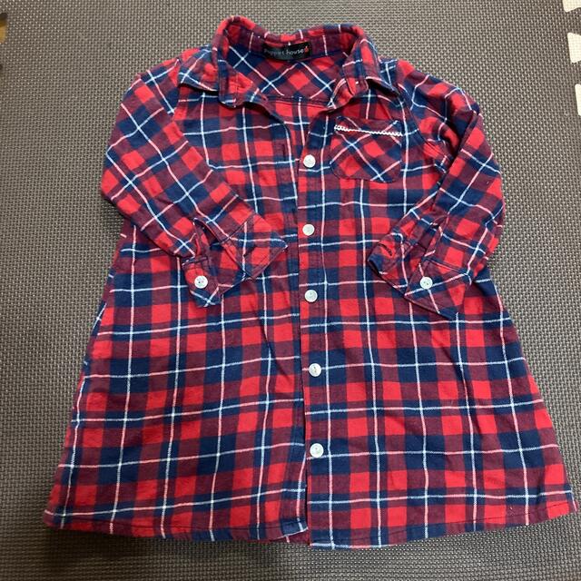 【値下げ】女の子 チェックシャツ シャツワンピ 100cm キッズ/ベビー/マタニティのキッズ服女の子用(90cm~)(Tシャツ/カットソー)の商品写真