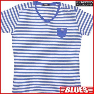 バーバリーブラックレーベル(BURBERRY BLACK LABEL)の日本製 バーバリー 廃盤 シャツ L メンズ カットソー 半袖 青 TY1833(Tシャツ/カットソー(半袖/袖なし))