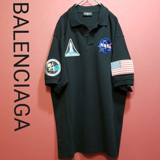 【極美品】BALENCIAGA×NASA　前澤着用☆ビッグサイズポロシャツ　黒 メンズのトップス(ポロシャツ)の商品写真