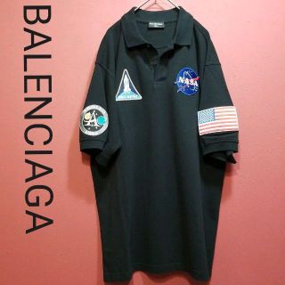 【極美品】BALENCIAGA×NASA　前澤着用☆ビッグサイズポロシャツ　黒(ポロシャツ)