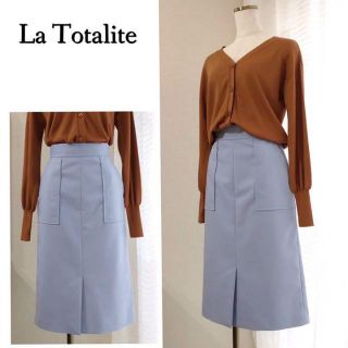 ラトータリテ(La TOTALITE)の上品可愛いキレイ色♪　前スリット ストレッチ膝下タイトスカート　ブルー　M(ひざ丈スカート)