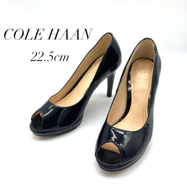 Cole Haan(コールハーン)の【極美品✨】コールハーン 22.5cm エナメル　オープントュ　ハイヒール　黒 レディースの靴/シューズ(ハイヒール/パンプス)の商品写真