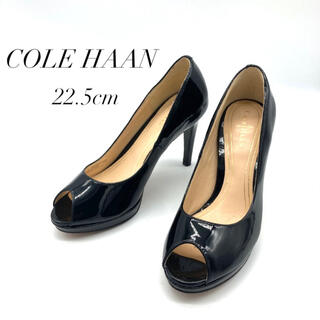 コールハーン(Cole Haan)の【極美品✨】コールハーン 22.5cm エナメル　オープントュ　ハイヒール　黒(ハイヒール/パンプス)