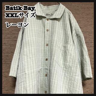 【batikbay】アロハシャツ　レーヨン　チェック柄　ゆるだぼ　半袖シャツ１a(シャツ)