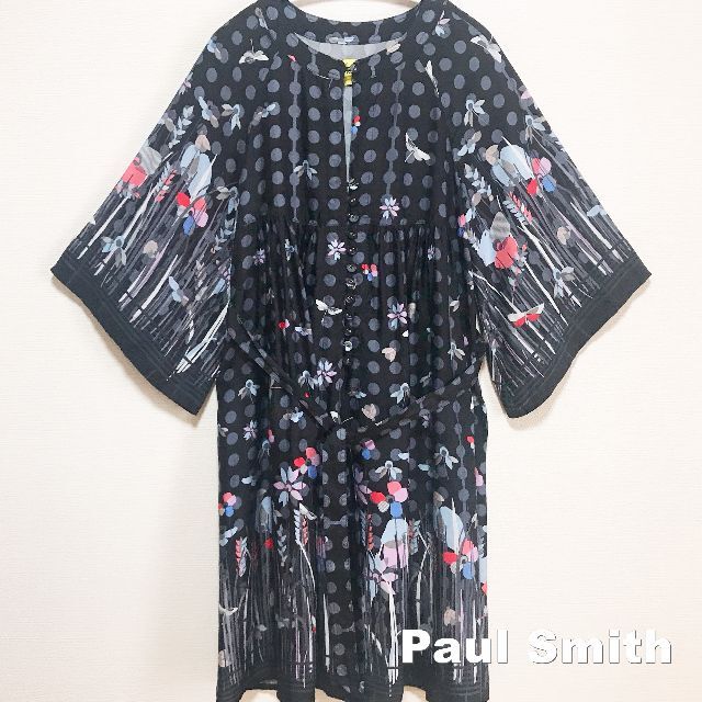 Paul Smith(ポールスミス)の【Paul Smith】ポールスミス ドット ボタニカル総柄 ギャザーワンピース レディースのワンピース(ひざ丈ワンピース)の商品写真