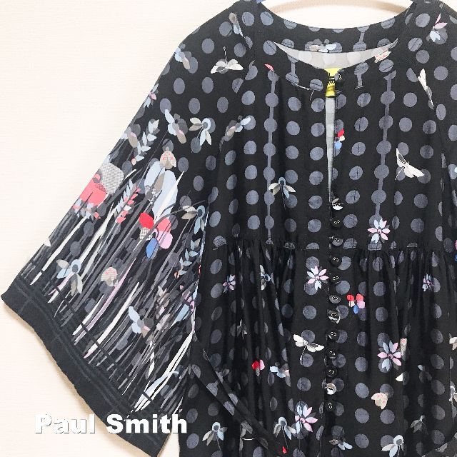 Paul Smith(ポールスミス)の【Paul Smith】ポールスミス ドット ボタニカル総柄 ギャザーワンピース レディースのワンピース(ひざ丈ワンピース)の商品写真