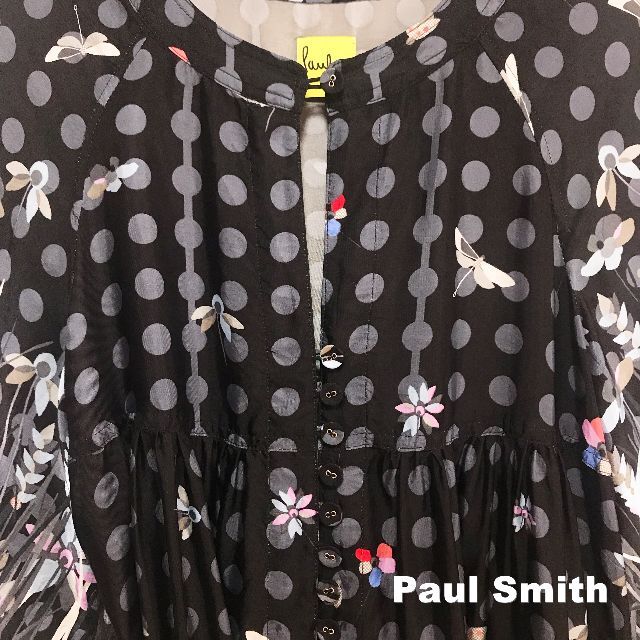 Paul Smith(ポールスミス)の【Paul Smith】ポールスミス ドット ボタニカル総柄 ギャザーワンピース レディースのワンピース(ひざ丈ワンピース)の商品写真