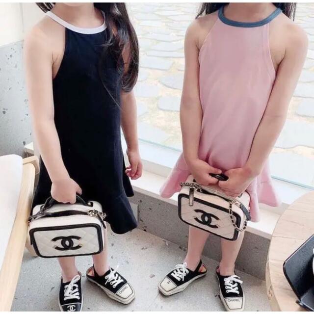 韓国子供服 キャミフリルワンピース pink 新品 100size キッズ/ベビー/マタニティのキッズ服女の子用(90cm~)(ワンピース)の商品写真